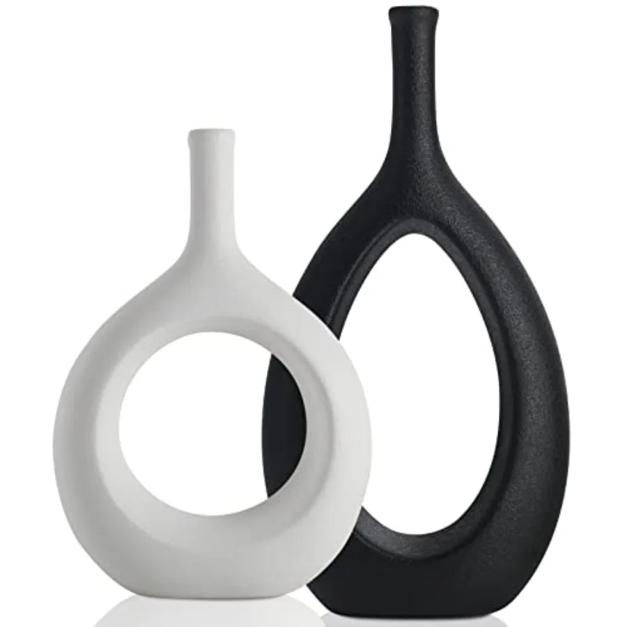 and White Ceramic Hollow Elliptical Vase Set of 2 - Boho Circle Vase with Hole, for Modern and White Table Decor, Living Room D
and White Ceramic Hollow Elliptical Vase Set of 2 - Boho Circle Vase with Hole, for Modern and White Table Decor, Living Room D