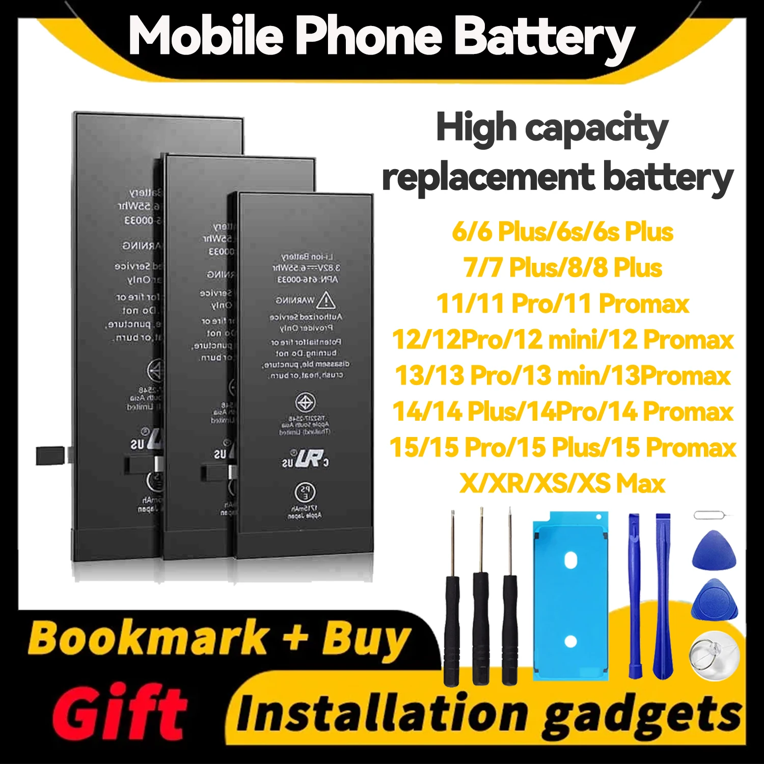 Сменный аккумулятор большой емкости подходит для аккумуляторов iPhone SE 6 6s 6p 6sp 7P 8P X Xr Xs Max 10 11 12 13 14 15 Pro Mini
Сменный аккумулятор большой емкости подходит для аккумуляторов iPhone SE 6 6s 6p 6sp 7P 8P X Xr Xs Max 10 11 12 13 14 15 Pro Mini