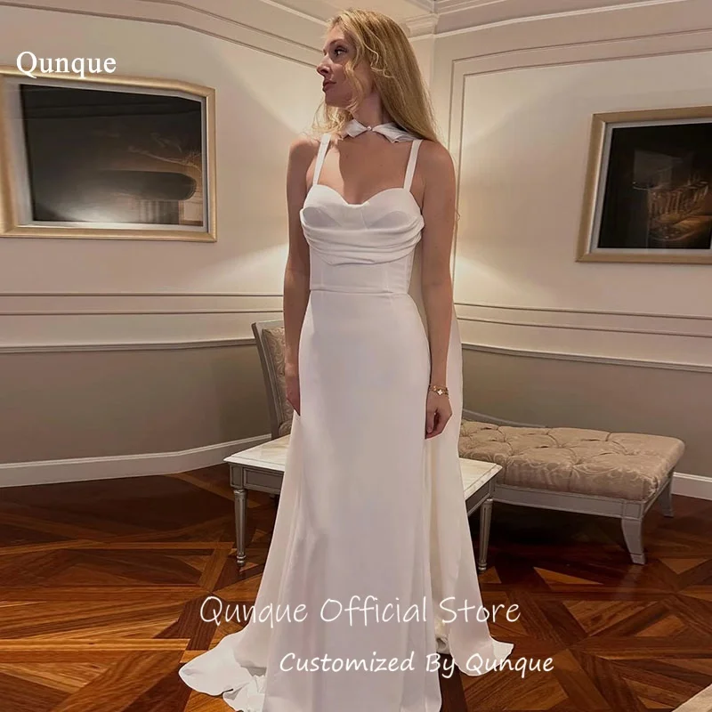 Qunque Spaghetti Straps Ribbons Wedding Dresses Sweetheart Modern Evening Dress Pleated A Line Vestido De Novia Boda Customized
Qunque Spaghetti Straps Ribbons Wedding Dresses Sweetheart Modern Evening Dress Pleated A Line Vestido De Novia Boda Customized