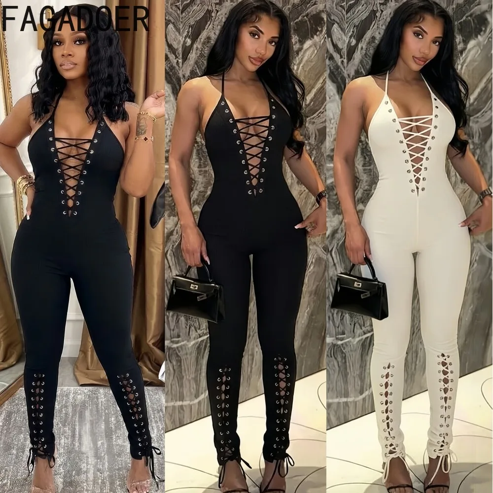 FAGADOER Sexy Bandage Patchwork Bodycon Jumpsuits Woman Spaghetti Strap Sleeveless Backless Rompers Female Streetwear Overalls
FAGADOER Sexy Bandage Patchwork Bodycon Jumpsuits Woman Spaghetti Strap Sleeveless Backless Rompers Female Streetwear Overalls