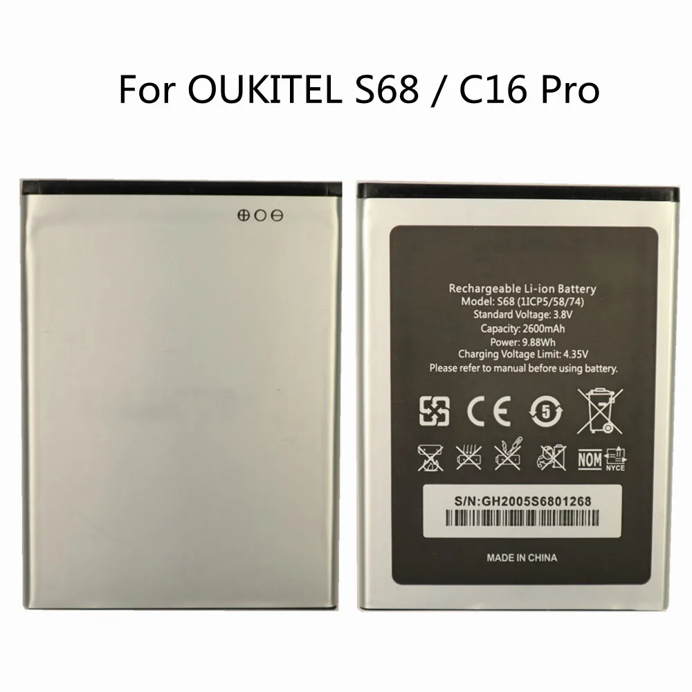 Высококачественный сменный аккумулятор OUKITEL S68 для OUKITEL S68 / C16 Pro C16Pro, 2600 мАч, оригинальный аккумулятор для телефона
Высококачественный сменный аккумулятор OUKITEL S68 для OUKITEL S68 / C16 Pro C16Pro, 2600 мАч, оригинальный аккумулятор для телефона