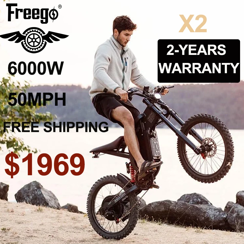 Электрический мотоцикл Freego X2 с двигателем 6000 Вт, 60В 30Ач, съемная батарея, максимальная скорость 50 миль/ч, шины 19" x2", сертификация UL.
Электрический мотоцикл Freego X2 с двигателем 6000 Вт, 60В 30Ач, съемная батарея, максимальная скорость 50 миль/ч, шины 19" x2", сертификация UL.