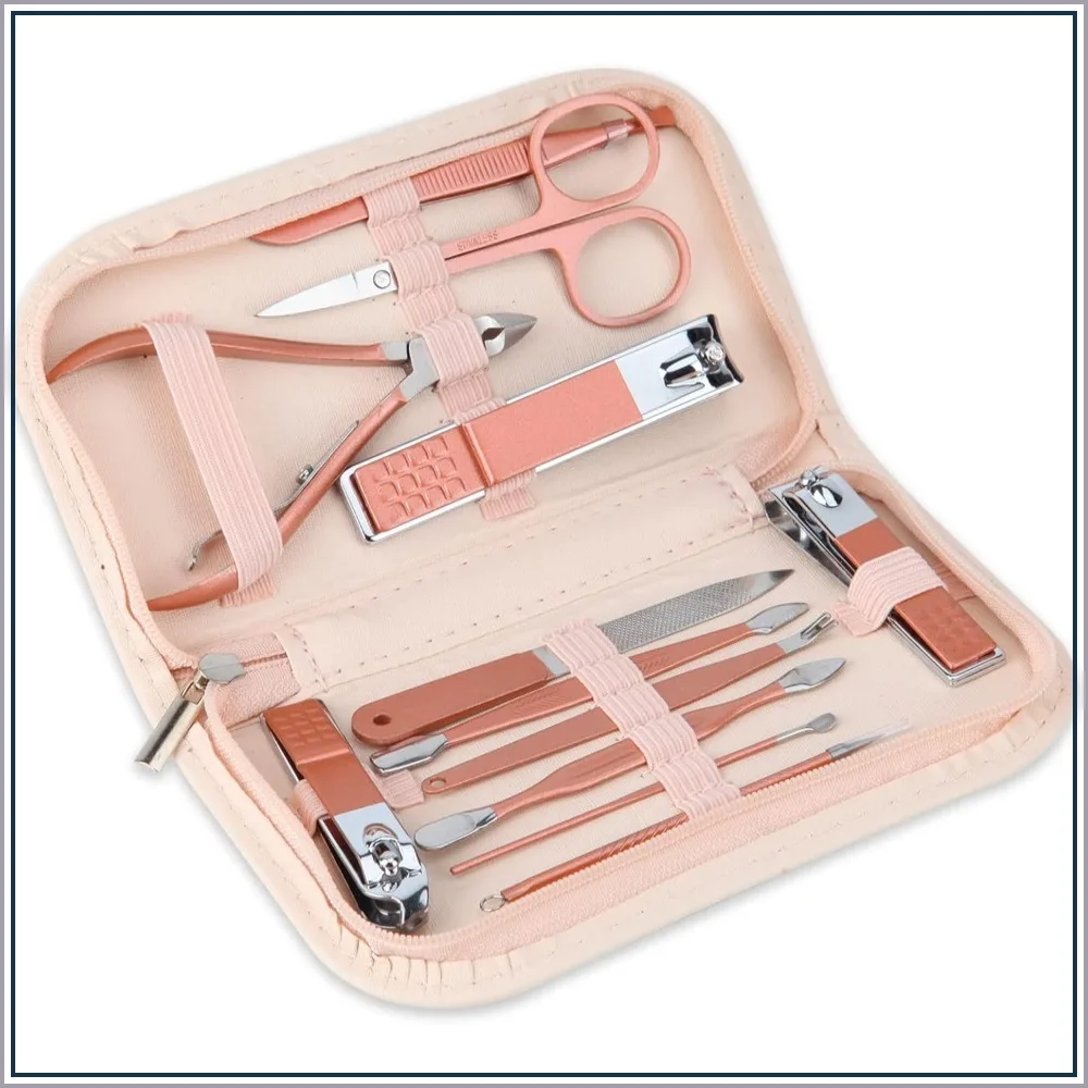12-in-1 Rose Gold Manicure Set, Martensitic Stainless Steel, Pink Leather Bag, Portable for Home & Travel
12-in-1 Rose Gold Manicure Set, Martensitic Stainless Steel, Pink Leather Bag, Portable for Home & Travel