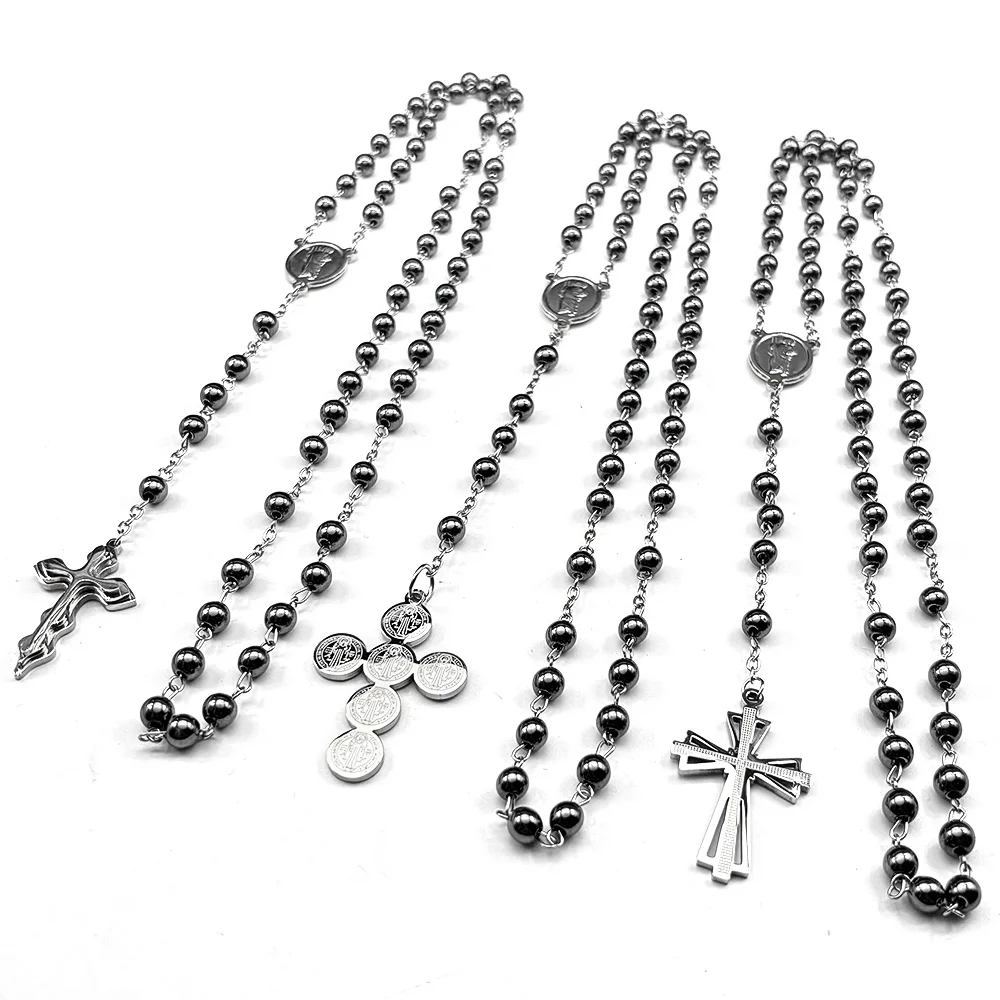 Saint Benedict Cross Necklace Stainless Steel Silver Color Religious Jesus Prayer Beads Chain Catholic Saint Judas Jewelry 
Saint Benedict Cross Necklace Stainless Steel Silver Color Religious Jesus Prayer Beads Chain Catholic Saint Judas Jewelry