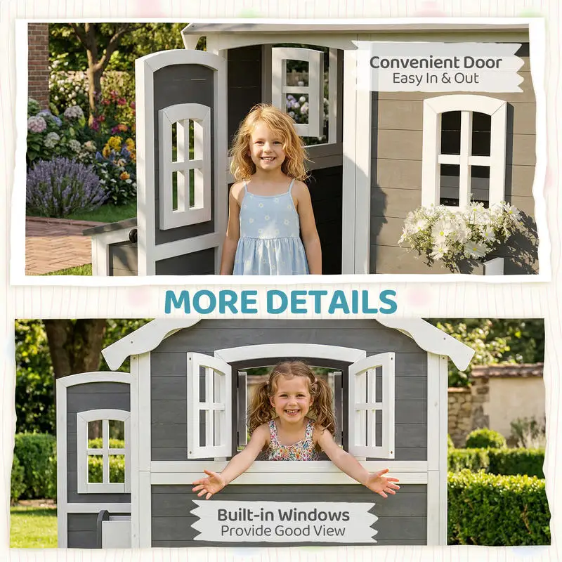 Outsunny Outdoor Wooden Playhouse for Kids with Floor, Door, Windows, Planter Box for 3-8 Years Old, Backyard, Lawn, Garden
Outsunny Outdoor Wooden Playhouse for Kids with Floor, Door, Windows, Planter Box for 3-8 Years Old, Backyard, Lawn, Garden