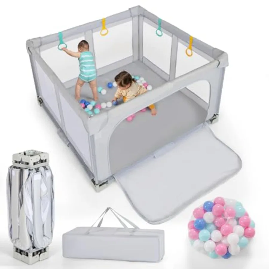 Foldable Playpen for Babies 50''x50'' Portable Baby Play Pen with 50 PCS Ocean Balls 4 Handles Carry Bag Visible Mesh Activity
Foldable Playpen for Babies 50''x50'' Portable Baby Play Pen with 50 PCS Ocean Balls 4 Handles Carry Bag Visible Mesh Activity