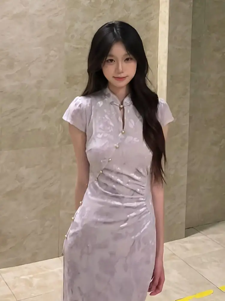 New Chinese Style Purple Slim Fit Waist Cinched Dress Floral Print Bodycon Summer Dress Short Sleeve Women's Fashion Dress
New Chinese Style Purple Slim Fit Waist Cinched Dress Floral Print Bodycon Summer Dress Short Sleeve Women's Fashion Dress