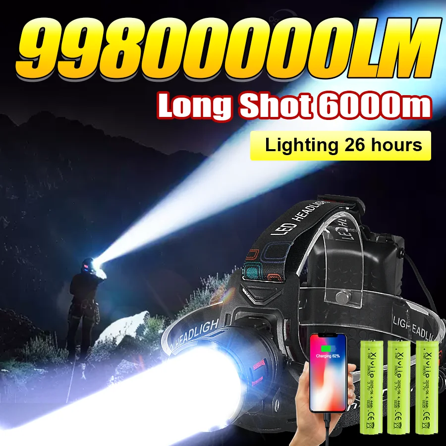 2026 Ultra Powerful LED Headlamp USB Rechargeable Head Torch Super Bright Long Range Head Flashlight Fishing Hunting Head Light
2026 Ultra Powerful LED Headlamp USB Rechargeable Head Torch Super Bright Long Range Head Flashlight Fishing Hunting Head Light