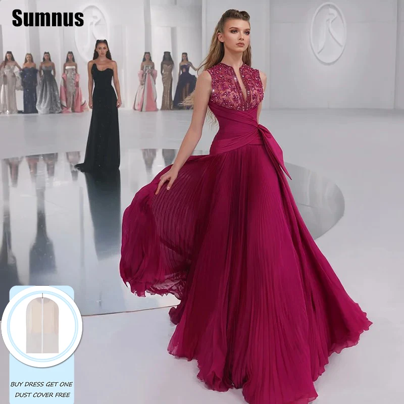 Sumnus Elegant A-Line Prom Dress Beading Draped Sleeveless Floor-Length Formal Evening Dress فساتين سهرة Customized
Sumnus Elegant A-Line Prom Dress Beading Draped Sleeveless Floor-Length Formal Evening Dress فساتين سهرة Customized