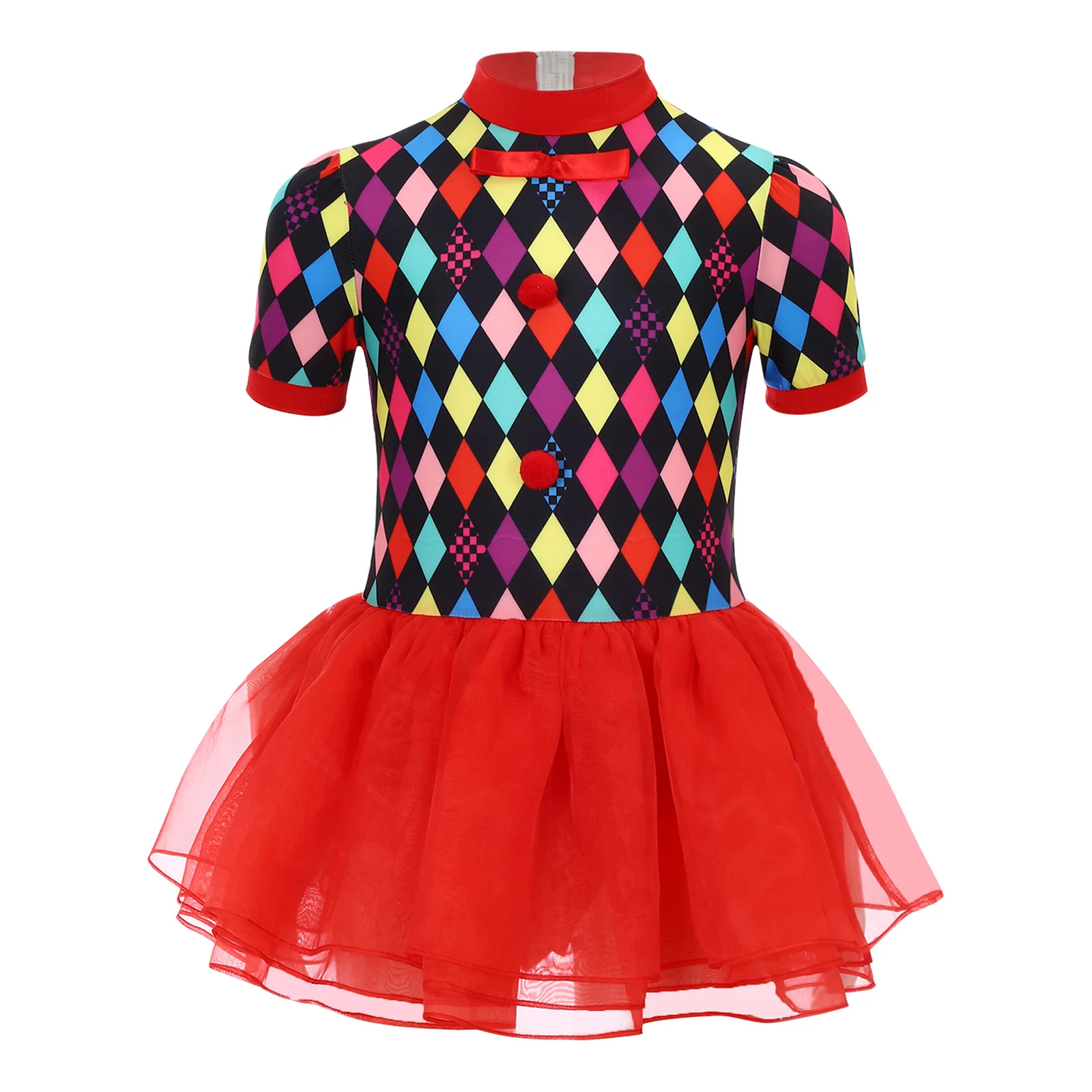 Cute Girls Clown Costume Halter Neck Sleeveless Patchwork Dress with Puffy Mesh Skirt And Built In Shorts for Circus Party
Cute Girls Clown Costume Halter Neck Sleeveless Patchwork Dress with Puffy Mesh Skirt And Built In Shorts for Circus Party