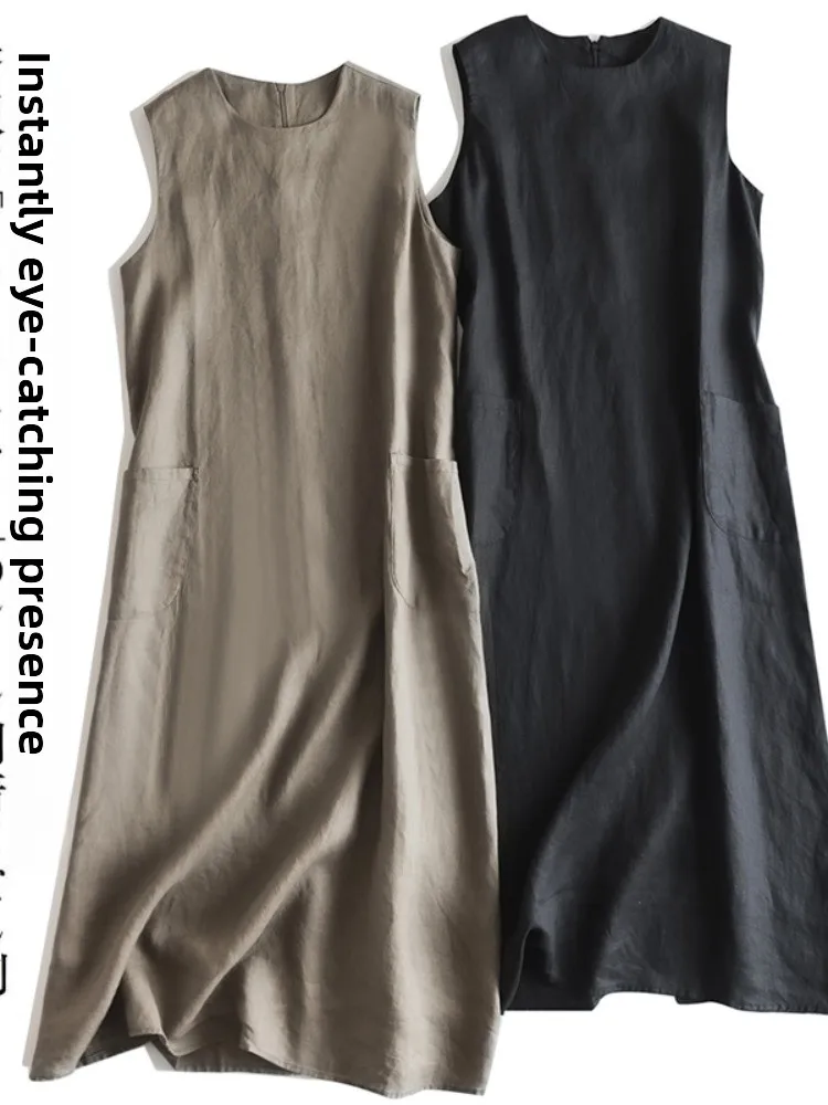 High-End Japanese Style Sleeveless Long Dress Retro Slimming Meat Covering Mid-Length A-Line Overhead Women's Clothing
High-End Japanese Style Sleeveless Long Dress Retro Slimming Meat Covering Mid-Length A-Line Overhead Women's Clothing