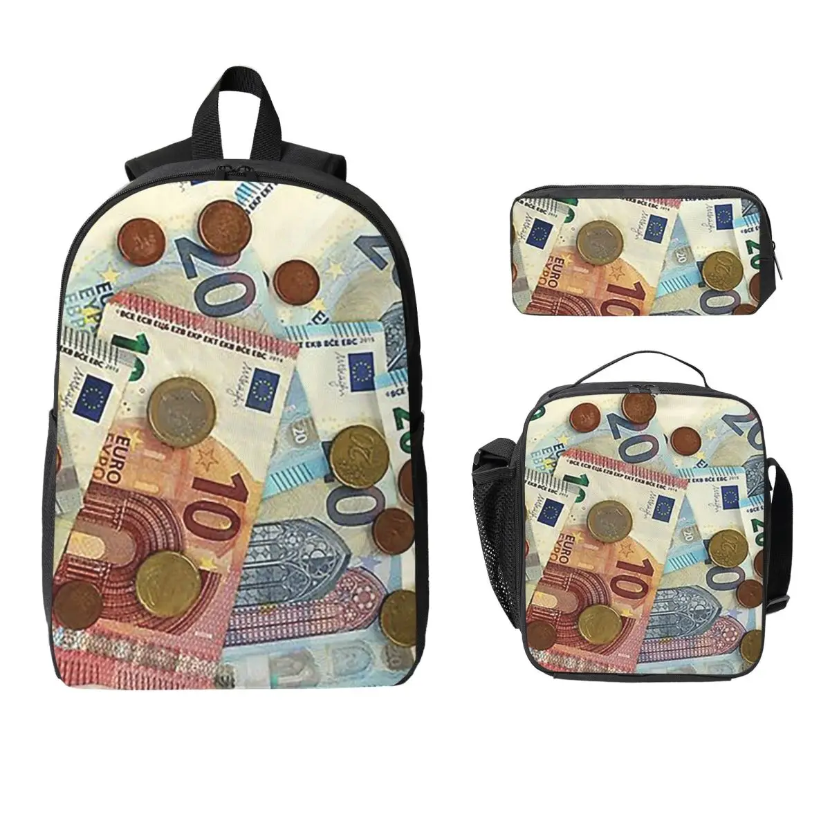 Euro Banknotes And Coins Backpack Student Boys Girls BookBag School Bag Laptop Shoulder Bags 3ps Insulated Lunch Bag Pencil Case
Euro Banknotes And Coins Backpack Student Boys Girls BookBag School Bag Laptop Shoulder Bags 3ps Insulated Lunch Bag Pencil Case