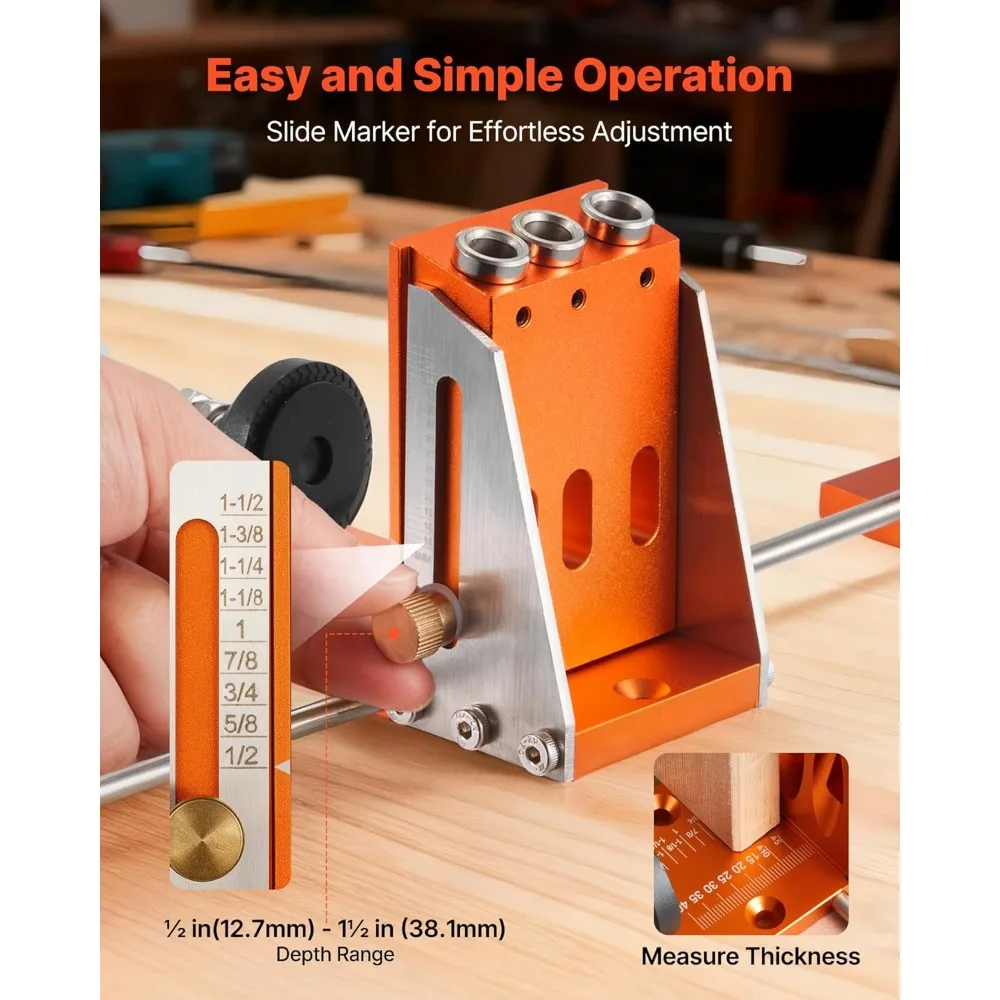 Adjustable Pocket Hole Jig Kit 1/2 to 1-1/2 Inch with C-Clamp Step Drill Bit Tool Case
Adjustable Pocket Hole Jig Kit 1/2 to 1-1/2 Inch with C-Clamp Step Drill Bit Tool Case