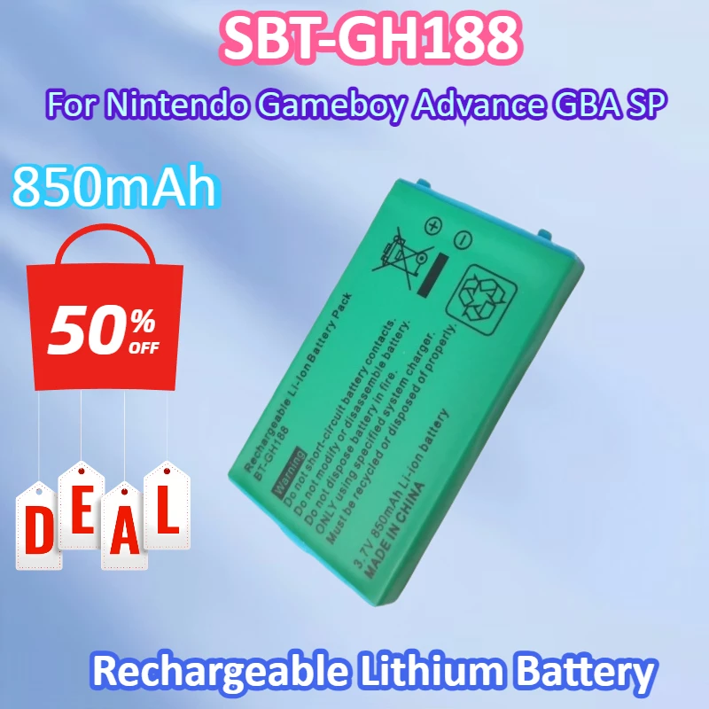 Brand New 5PCS-10PCS SBT-GH188 3.7V 850mAh Rechargeable Lithium-ion Battery Pack for Nintendo Gameboy Advance GBA SP
Brand New 5PCS-10PCS SBT-GH188 3.7V 850mAh Rechargeable Lithium-ion Battery Pack for Nintendo Gameboy Advance GBA SP