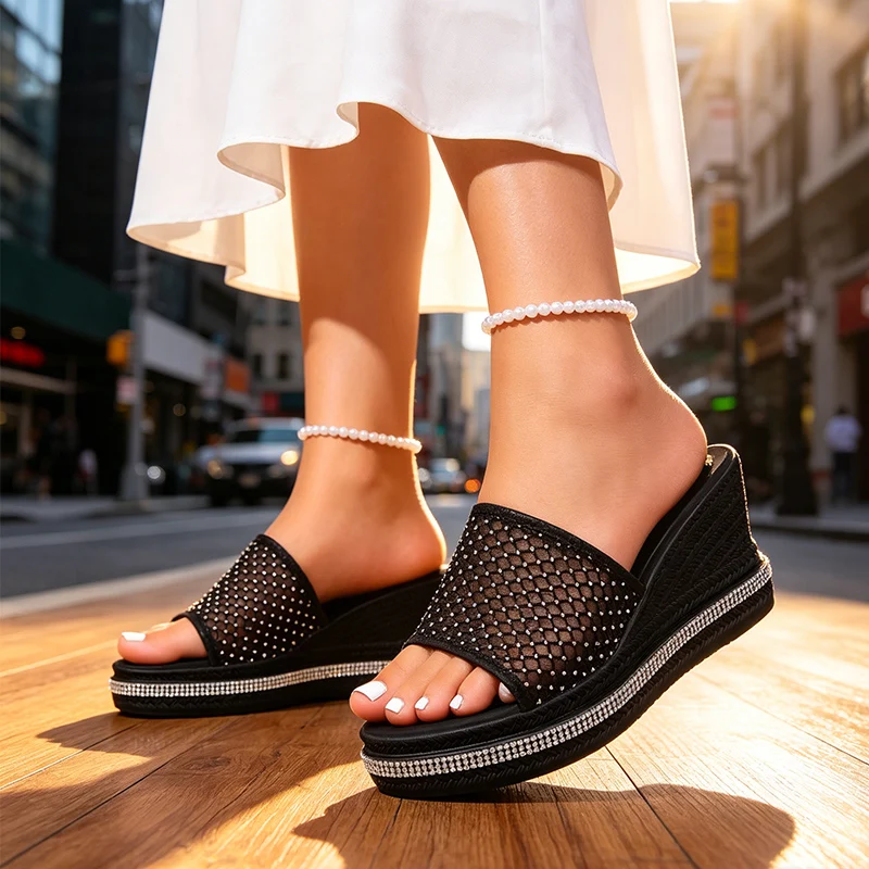 Crystal Mesh Slippers Women Wedges Sandals Platform High Heels Shoes Fashion Luxury Pumps Casual Shoes Flip Flops
Crystal Mesh Slippers Women Wedges Sandals Platform High Heels Shoes Fashion Luxury Pumps Casual Shoes Flip Flops