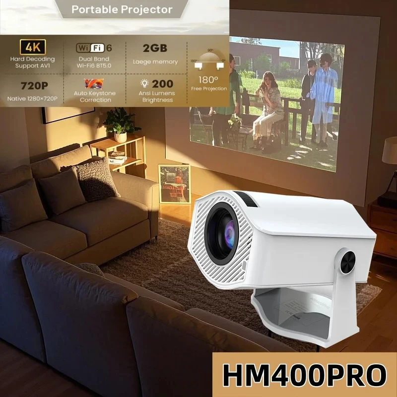 Новый проектор HM400 Pro с Android 11, большой экран, Dual Wi-Fi 6, BT5.2, 720P, портативный кинопроектор, обновленный до 1280*720P
Новый проектор HM400 Pro с Android 11, большой экран, Dual Wi-Fi 6, BT5.2, 720P, портативный кинопроектор, обновленный до 1280*720P