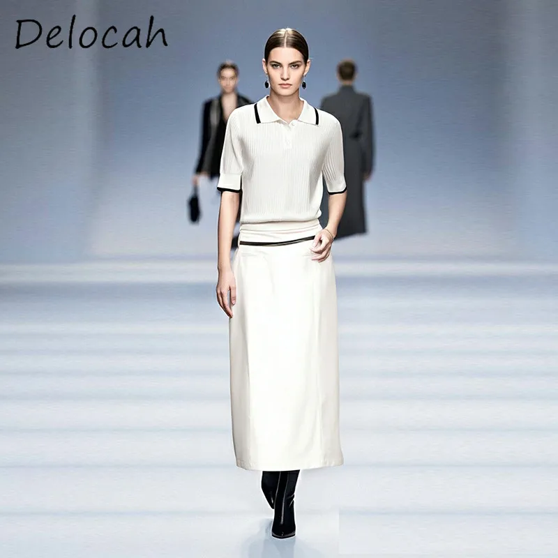 Delocah Fashion Women's Wear Design Flip Collar Silk Short Sleeve Pure Cotton High Waist Straight Half Skirt Belt Two Piece Set
Delocah Fashion Women's Wear Design Flip Collar Silk Short Sleeve Pure Cotton High Waist Straight Half Skirt Belt Two Piece Set