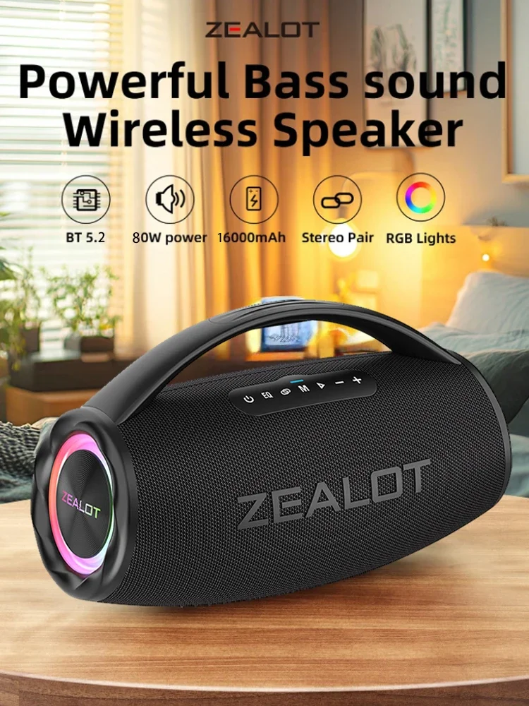 Беспроводные колонки ZEALOT S97, 80 Вт, портативный уличный сабвуфер, IPX 5, качество звука Hi-Fi, RGB-подсветка, длительный срок службы батареи.
Беспроводные колонки ZEALOT S97, 80 Вт, портативный уличный сабвуфер, IPX 5, качество звука Hi-Fi, RGB-подсветка, длительный срок службы батареи.