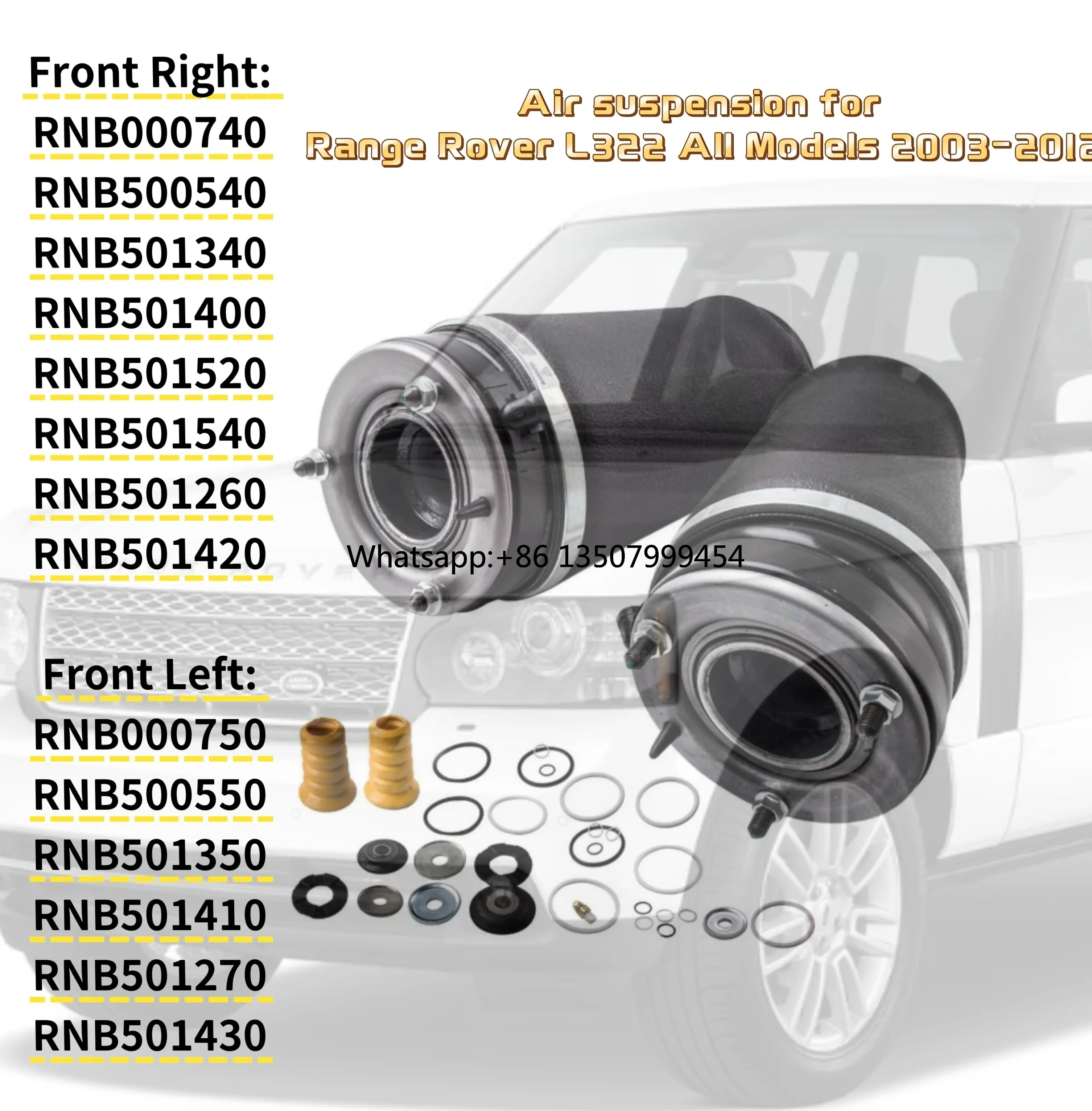 Air Suspension Air Spring Ballon for Range Rover L322 All Models 2003-2012 Front R032570 LR032573 RNB501550
Air Suspension Air Spring Ballon for Range Rover L322 All Models 2003-2012 Front R032570 LR032573 RNB501550