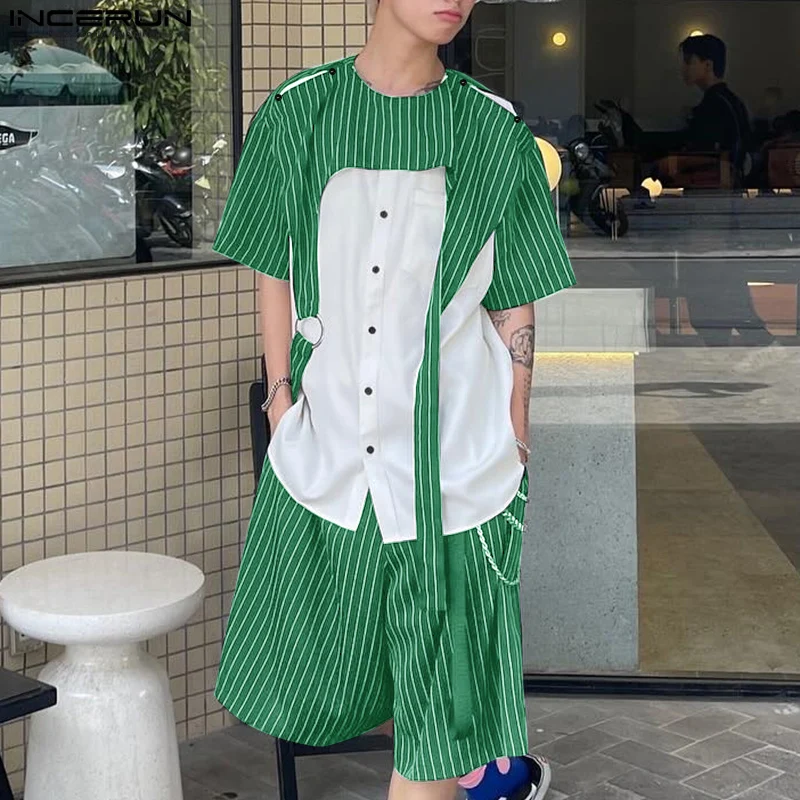 INCERUN Summer Two Piece Sets Men's Sets Fashion Blouses Shorts Striped T-shirt Tops Tee Streetwear 2PCS Men's Clothing Oversize
INCERUN Summer Two Piece Sets Men's Sets Fashion Blouses Shorts Striped T-shirt Tops Tee Streetwear 2PCS Men's Clothing Oversize