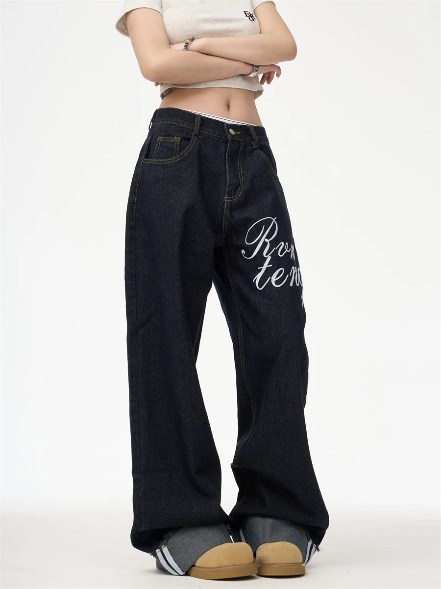 Casual Embroidered Wide Leg Loose Women's Jeans American Retro Cuffed Straight Leg Black Denim Trousers for Young Ladies
Casual Embroidered Wide Leg Loose Women's Jeans American Retro Cuffed Straight Leg Black Denim Trousers for Young Ladies