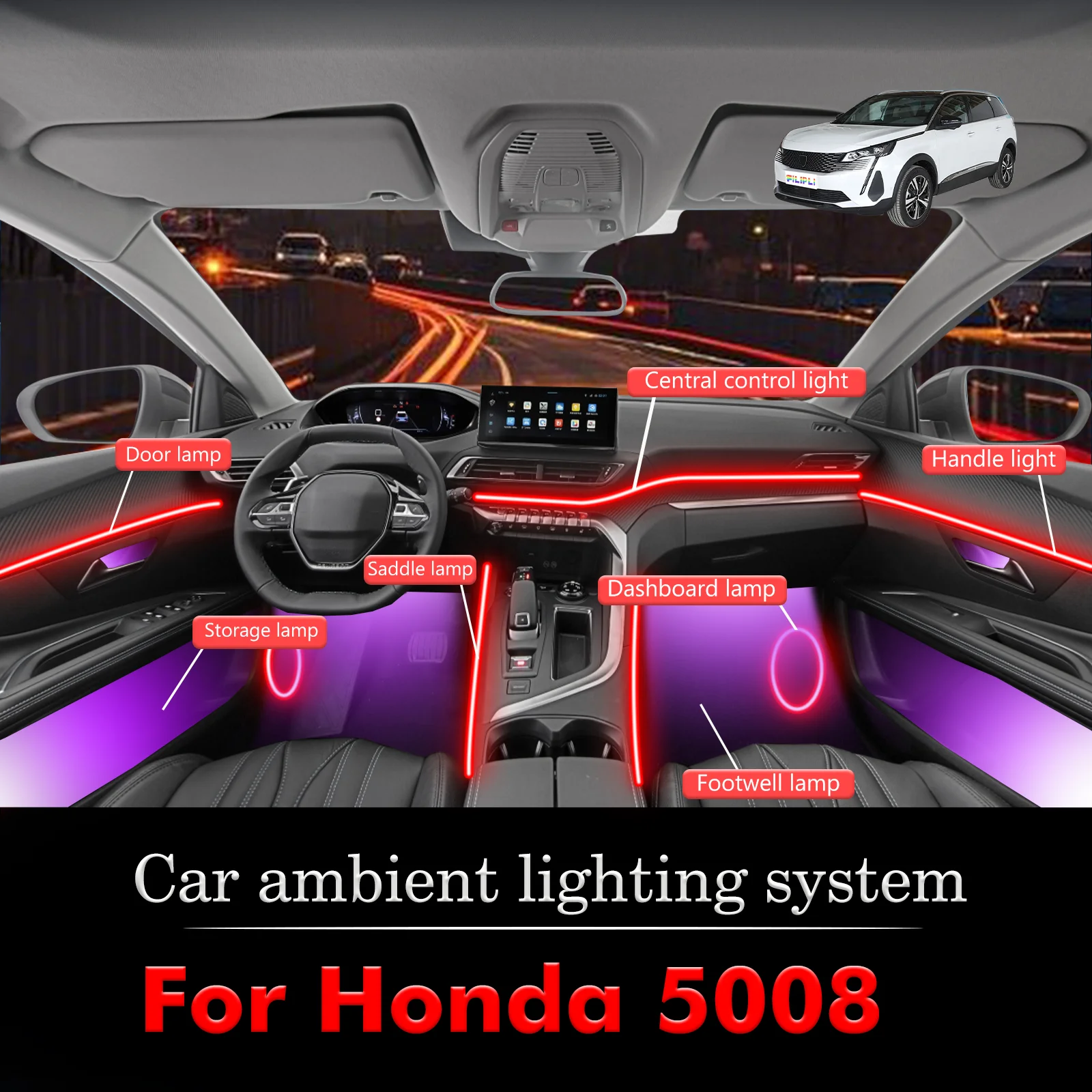 For Peugeot 5008 Car Interior Decorative Ambient Light RGB 64-Color LED Smart Remote Control Energy Saving Efficient Set
For Peugeot 5008 Car Interior Decorative Ambient Light RGB 64-Color LED Smart Remote Control Energy Saving Efficient Set