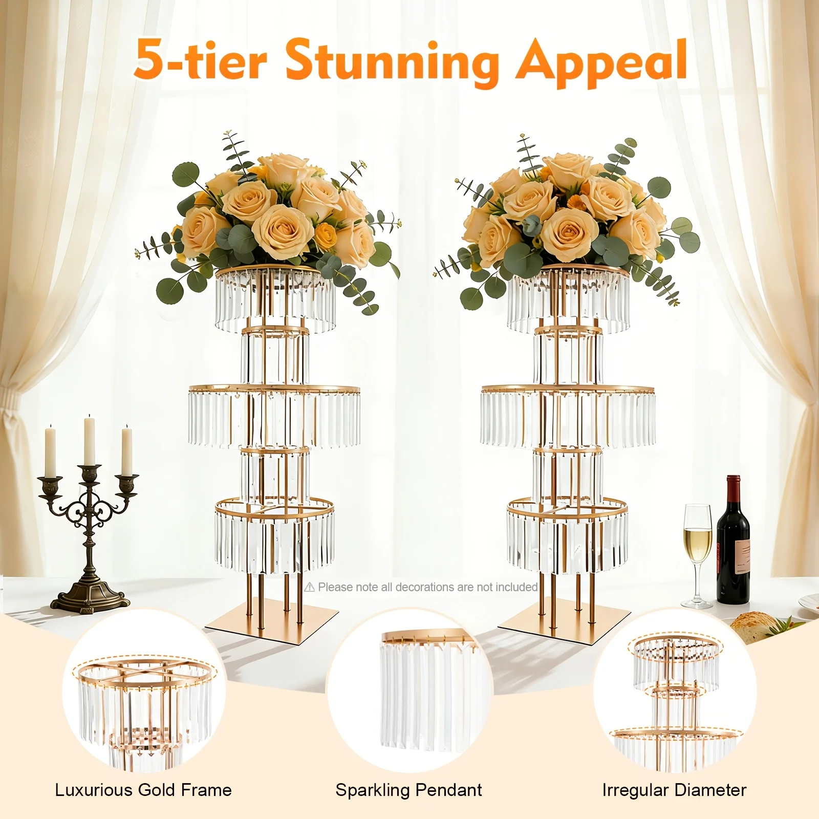 2pcs 5-Tier 43.31inch Tall Crystal Flower Stand, Centerpiece, And Acrylic Display Rack Elegant Centerpiece for Garden, Wedding, Photo Studio, Entryway
2pcs 5-Tier 43.31inch Tall Crystal Flower Stand, Centerpiece, And Acrylic Display Rack Elegant Centerpiece for Garden, Wedding, Photo Studio, Entryway