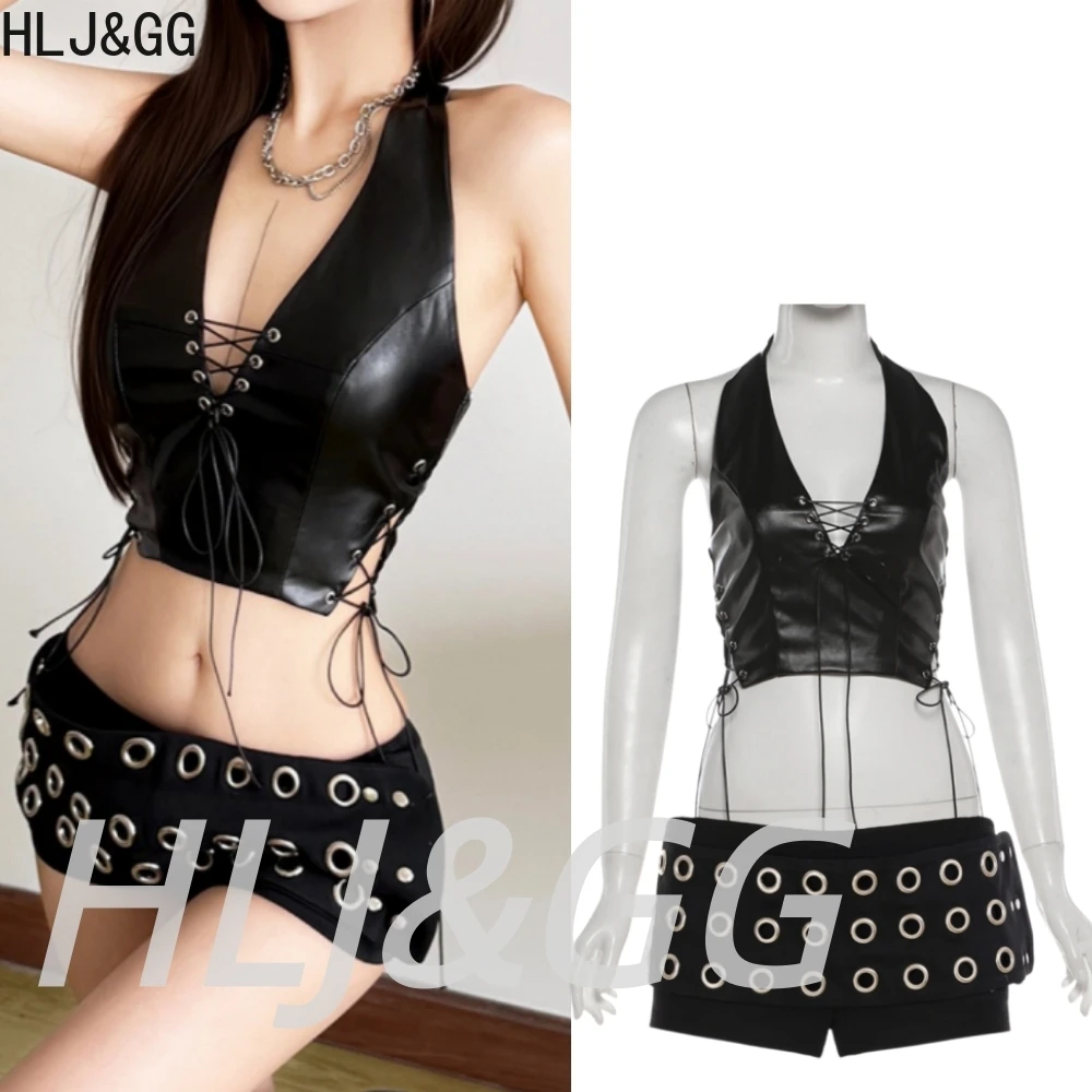 HLJ&GG Black Sexy Hollow Halter Bandage Two Piece Sets Women V Neck Sleeveless Crop Top And Hole Shorts Outfits Y2K Streetwear
HLJ&GG Black Sexy Hollow Halter Bandage Two Piece Sets Women V Neck Sleeveless Crop Top And Hole Shorts Outfits Y2K Streetwear