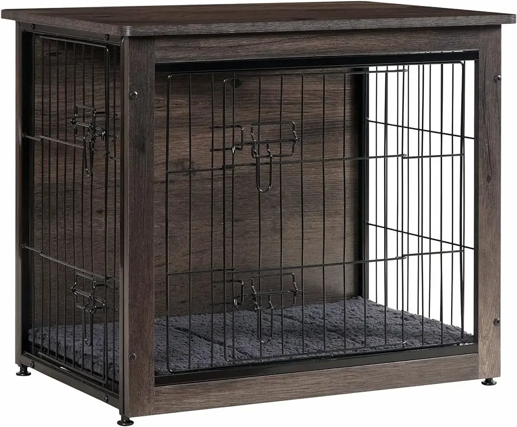 Dog Crate Furniture with Cushion, Wooden Crate with Double Doors, Dog Kennel Indoor, Small, 27.2"L x 20.1"W x 23.6"H, Dark Grey
Dog Crate Furniture with Cushion, Wooden Crate with Double Doors, Dog Kennel Indoor, Small, 27.2"L x 20.1"W x 23.6"H, Dark Grey