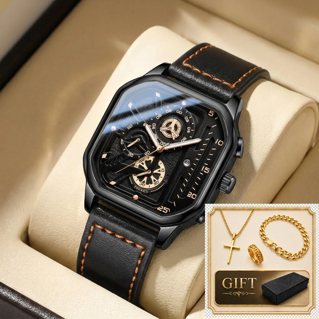 4pcs gift box set Men's black dial leather strap fashion jewelry details Quartz Watch Gift Box Set for party holiday
4pcs gift box set Men's black dial leather strap fashion jewelry details Quartz Watch Gift Box Set for party holiday