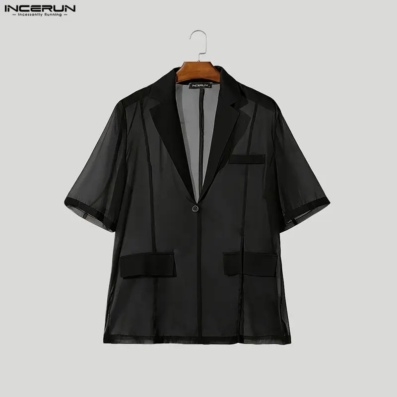 INCERUN Men Blazer Solid Color Mesh See Through Lapel Short Sleeve Suit For Man Streewear 2026 Loose Fashion Casual Men Clothes
INCERUN Men Blazer Solid Color Mesh See Through Lapel Short Sleeve Suit For Man Streewear 2026 Loose Fashion Casual Men Clothes