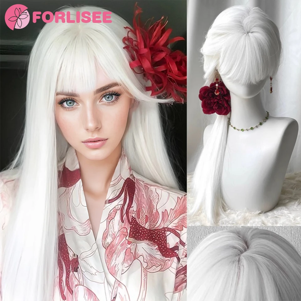 FORLISEE Cosplay Wig With Bangs Synthetic Straight Hair 28 Inch Long Heat-Resistant White Wig For Women LM
FORLISEE Cosplay Wig With Bangs Synthetic Straight Hair 28 Inch Long Heat-Resistant White Wig For Women LM