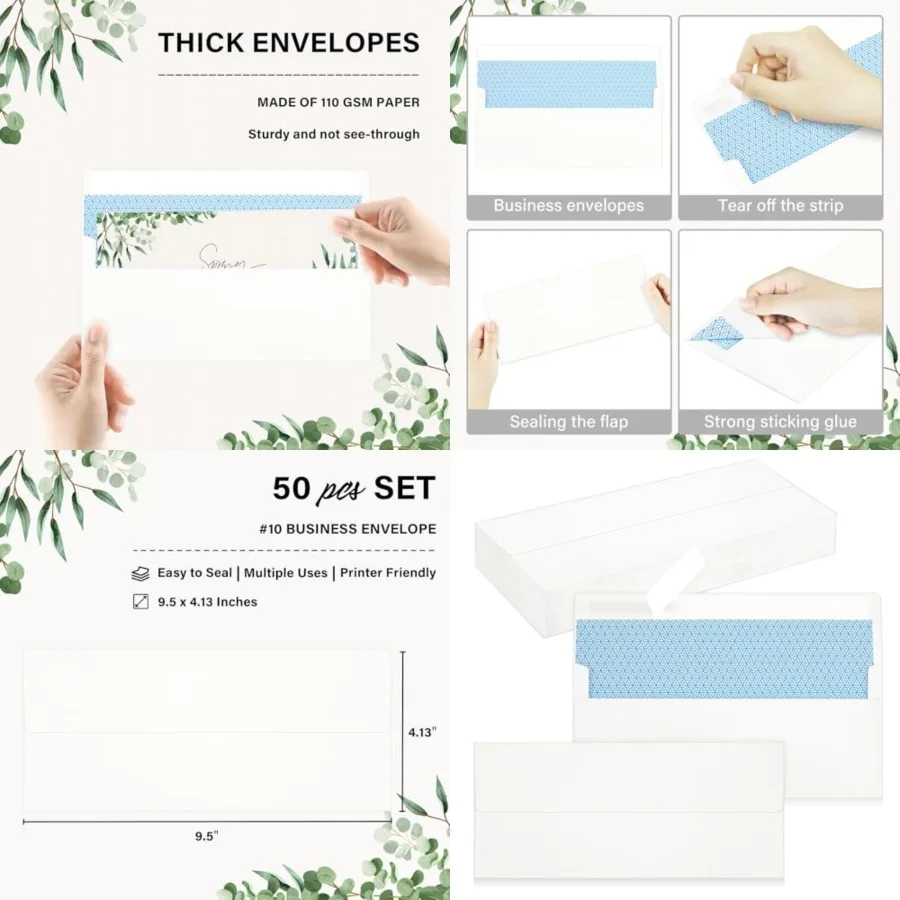 10 Business Envelopes, Self Seal Standard Envelopes for Secure Business Legal Mailing, Office, Checks, Letter, Invoices, 4 1/8
10 Business Envelopes, Self Seal Standard Envelopes for Secure Business Legal Mailing, Office, Checks, Letter, Invoices, 4 1/8