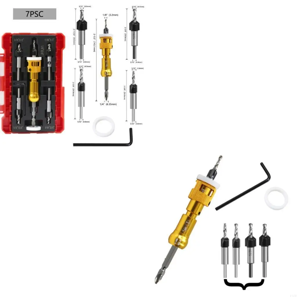 P82E Countersink Drill Bit Set 1/4" Hexagonal Shank Drill Bits with Adjustable Depth Stop for Precisions Woodworking
P82E Countersink Drill Bit Set 1/4" Hexagonal Shank Drill Bits with Adjustable Depth Stop for Precisions Woodworking