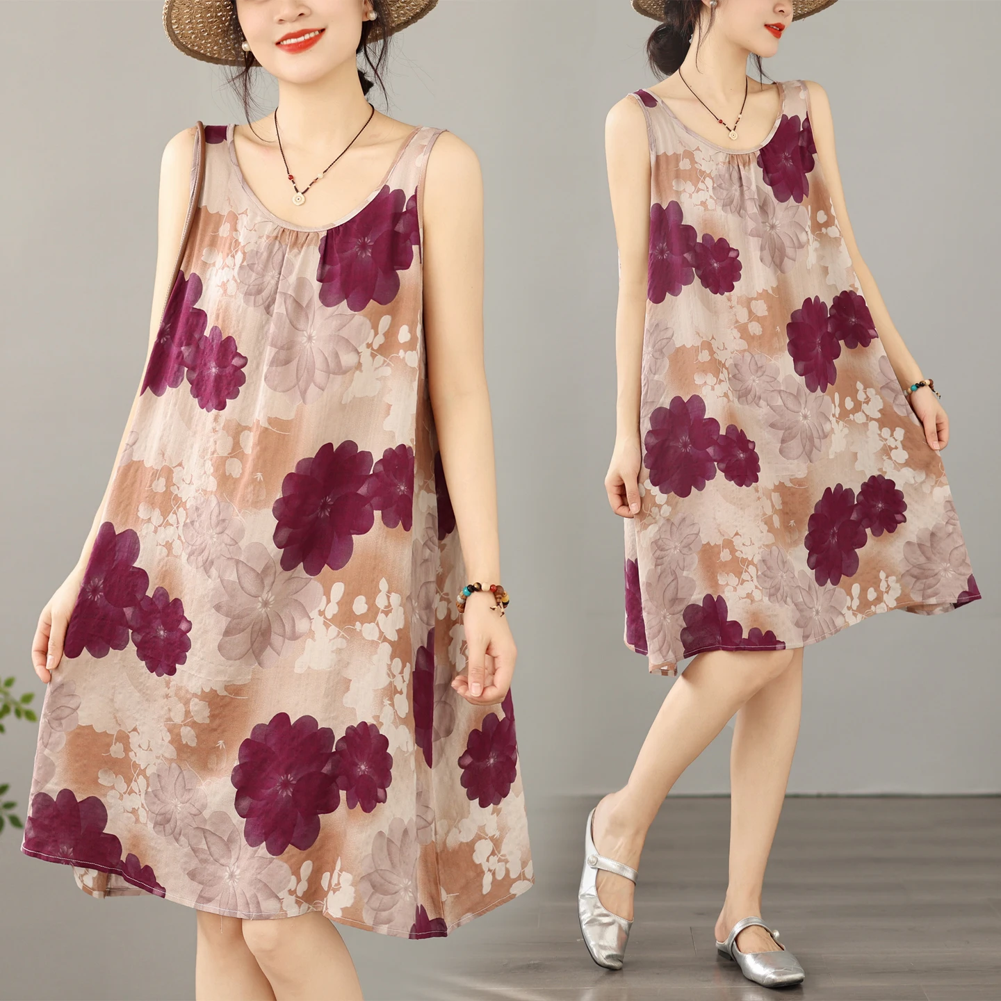 Lightweight Summer New Retro Cotton Linen Print round Neck Dress Loose plus Size Slimming A-Line Skirt Women's Clothing
Lightweight Summer New Retro Cotton Linen Print round Neck Dress Loose plus Size Slimming A-Line Skirt Women's Clothing