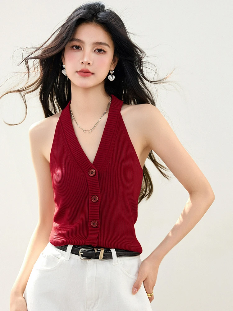 Solid Color Knitted Vest For Women 2025 Summer New V-neck Sleeveless Tops Korean Style Fashion Tank Tops
Solid Color Knitted Vest For Women 2025 Summer New V-neck Sleeveless Tops Korean Style Fashion Tank Tops
