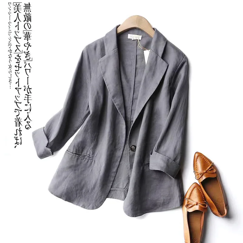 Женский модный тонкий хлопково-льняной костюм Slim Fit: повседневная футболка и пальто на пуговицах с рукавом три четверти
Женский модный тонкий хлопково-льняной костюм Slim Fit: повседневная футболка и пальто на пуговицах с рукавом три четверти