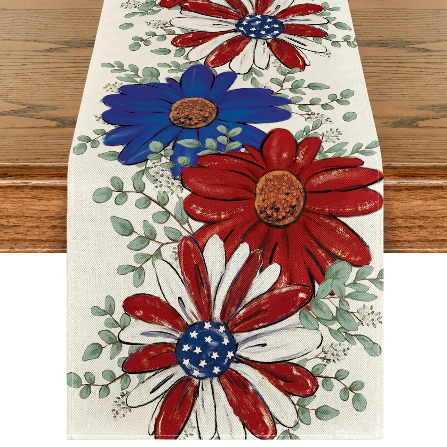 Eucalyptus Daisy Sunflower 4th of July Table Runner, Patriotic Memorial Day Kitchen Dining Table Decoration for Home Party Decor
Eucalyptus Daisy Sunflower 4th of July Table Runner, Patriotic Memorial Day Kitchen Dining Table Decoration for Home Party Decor