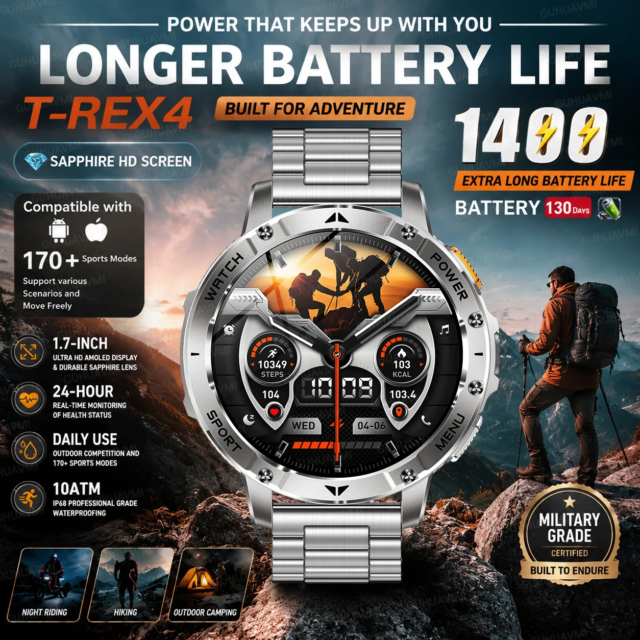 2026 New Military TANK 1400mAh Battery Smart Watch IP68 Waterproof LED Flashlight Heart Rate Sports tracker SOS Smart Watch Men
2026 New Military TANK 1400mAh Battery Smart Watch IP68 Waterproof LED Flashlight Heart Rate Sports tracker SOS Smart Watch Men