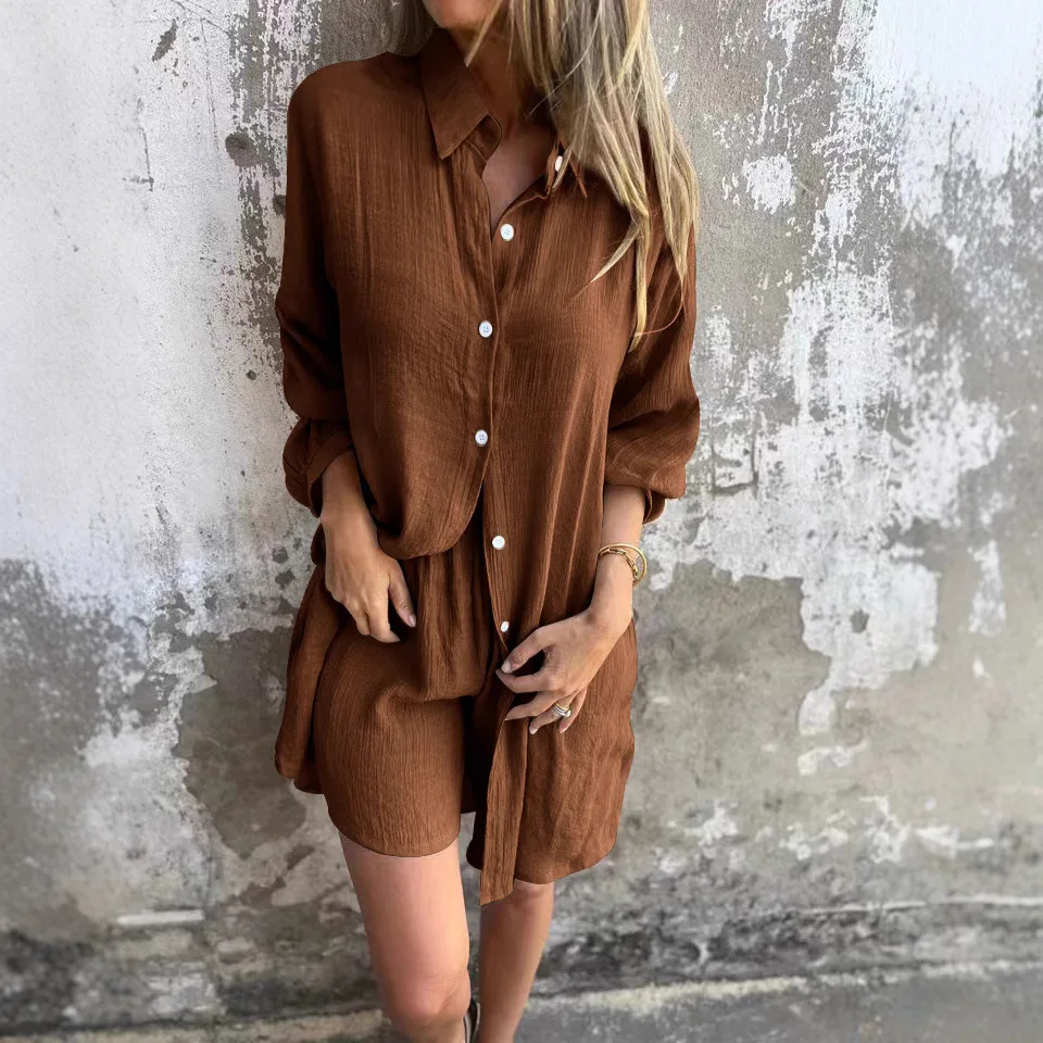 Casual Cotton Linen Shorts Long Sleeve Pleated Shirt Two Piece Set Women's Punk Style Fitted Shirt Summer Collection China Made
Casual Cotton Linen Shorts Long Sleeve Pleated Shirt Two Piece Set Women's Punk Style Fitted Shirt Summer Collection China Made