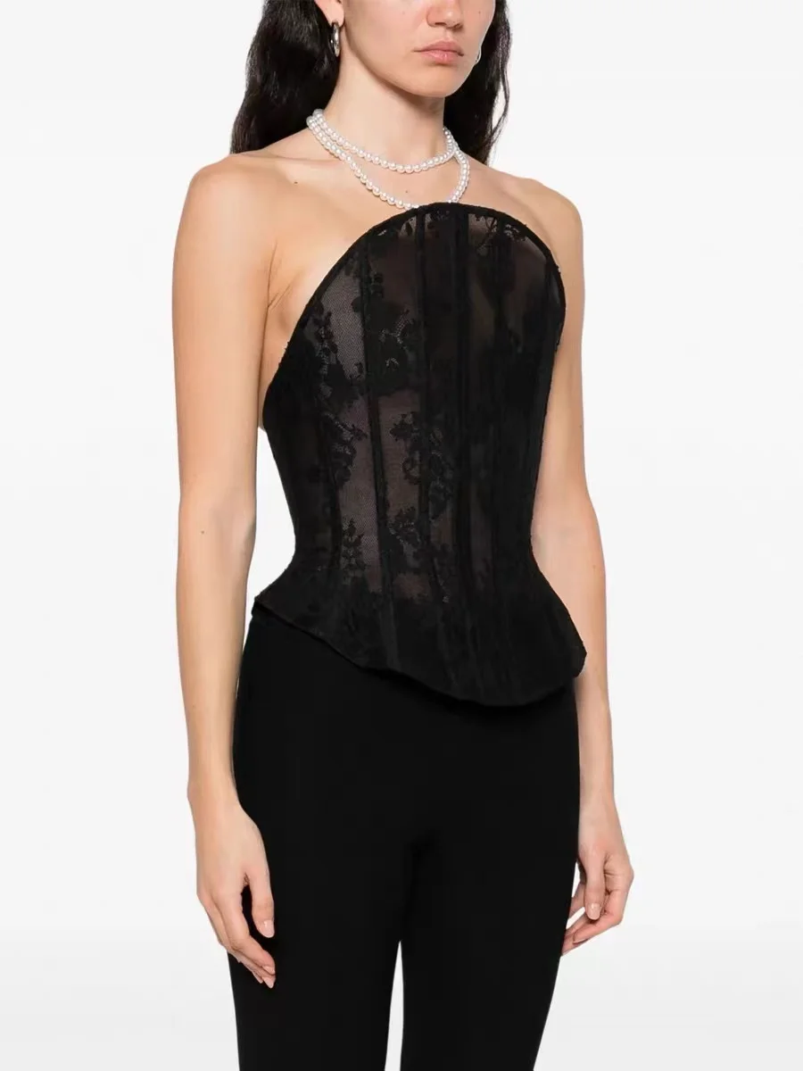 Black Lace Trim Seamed Fishbone Slimming Mesh Insertion Fan Shape Sexy Strapless Bra Top Women's Slim Fit Style Summer Thin
Black Lace Trim Seamed Fishbone Slimming Mesh Insertion Fan Shape Sexy Strapless Bra Top Women's Slim Fit Style Summer Thin