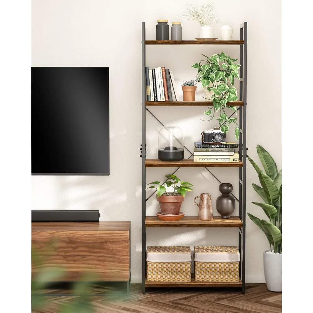 Bookshelf, 5-Tier Bookcase, Storage Bookshelves, Display Shelf with Steel Frame, Vintage Standing Shelf for Living Room, Bedroom
Bookshelf, 5-Tier Bookcase, Storage Bookshelves, Display Shelf with Steel Frame, Vintage Standing Shelf for Living Room, Bedroom