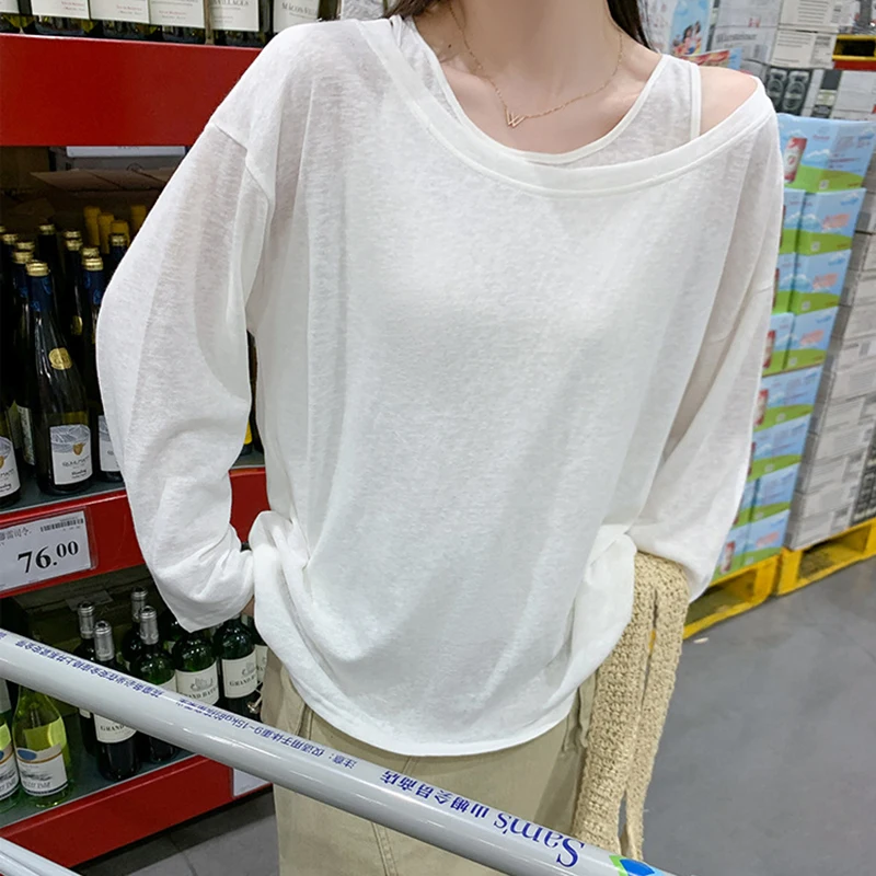 Two Piece Suit Women's Long Sleeve Sunscreen Tshirt Casual Round Neck Loose Overshirt Women Summer All Match Solid Color T Shirt
Two Piece Suit Women's Long Sleeve Sunscreen Tshirt Casual Round Neck Loose Overshirt Women Summer All Match Solid Color T Shirt