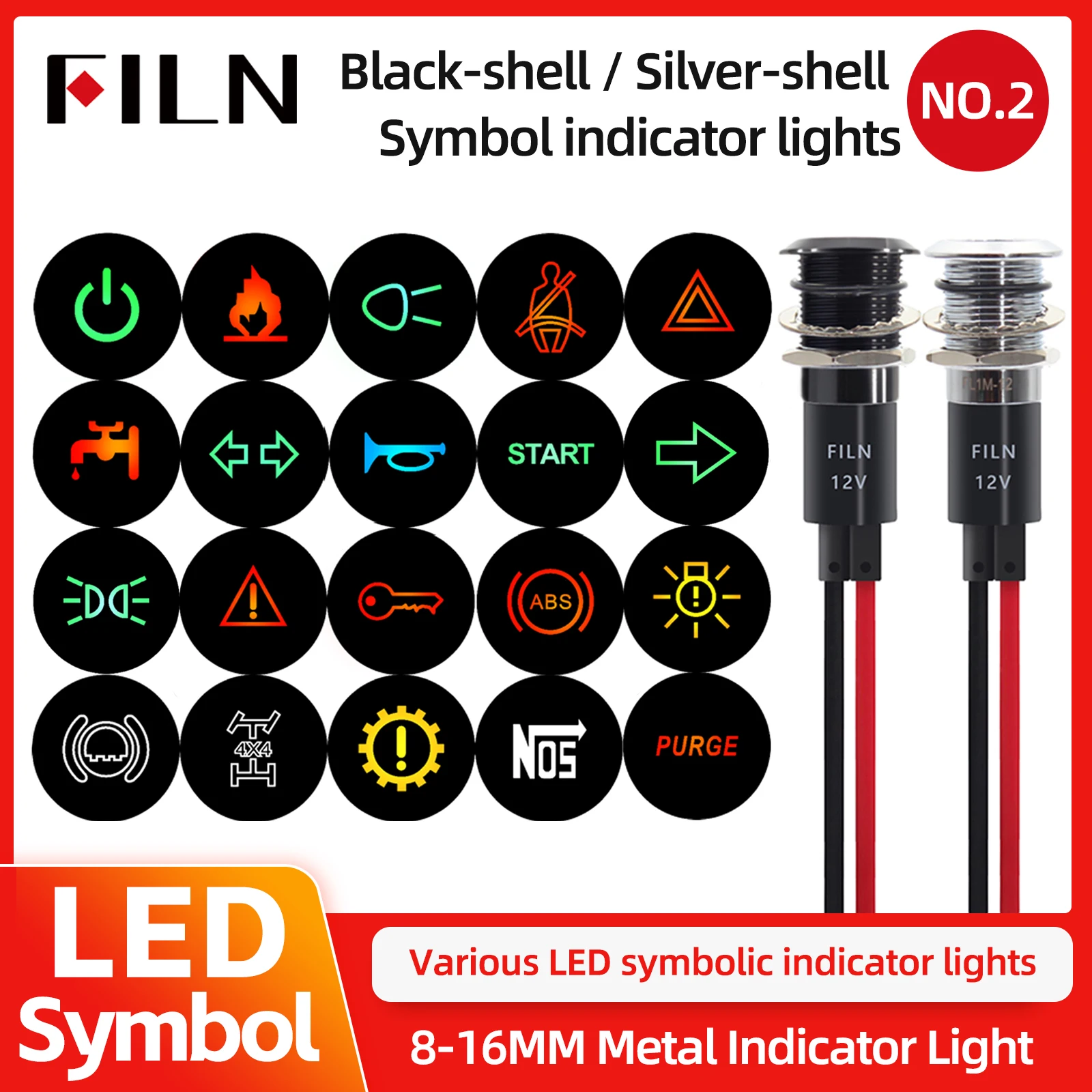 FILN 12V 24V Led Pilot Light Metal Indicator 8mm 10mm 12mm 14mm 16mm With Wire Symbol For Car Dashboard Truck Dash Construction
FILN 12V 24V Led Pilot Light Metal Indicator 8mm 10mm 12mm 14mm 16mm With Wire Symbol For Car Dashboard Truck Dash Construction