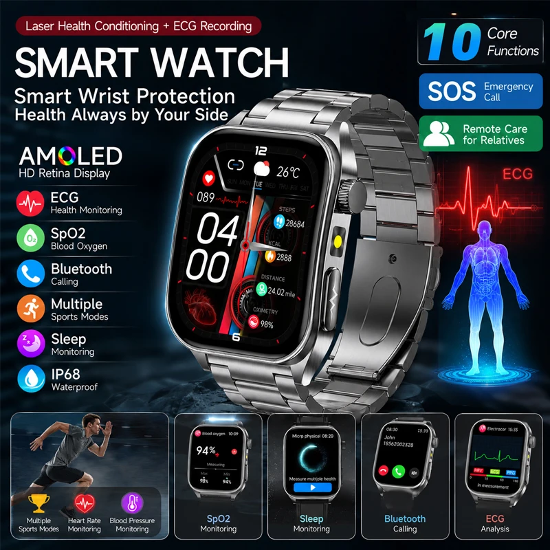 2026 New Physical Laser Health Smart Watch Blood Lipids Heart Rate Tracking ECG SOS Health Monitor Fitness Smart Watch Men Women
2026 New Physical Laser Health Smart Watch Blood Lipids Heart Rate Tracking ECG SOS Health Monitor Fitness Smart Watch Men Women