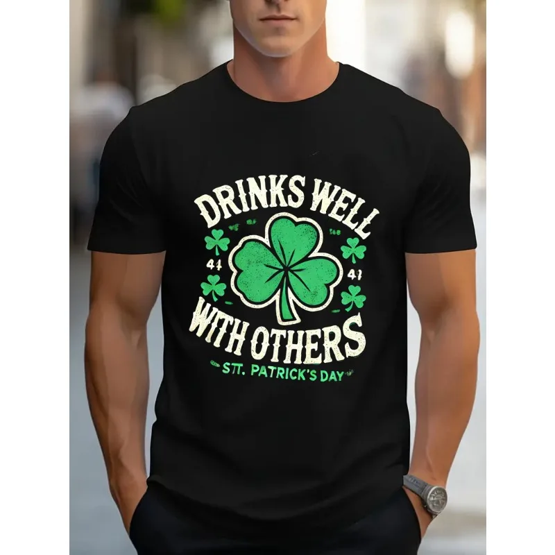 Drinks Well with Others" with Clover Print - Short Sleeve T - Shirt: Show A Festive St. Patrick'S Day Theme, Casual and Cheerful
Drinks Well with Others" with Clover Print - Short Sleeve T - Shirt: Show A Festive St. Patrick'S Day Theme, Casual and Cheerful