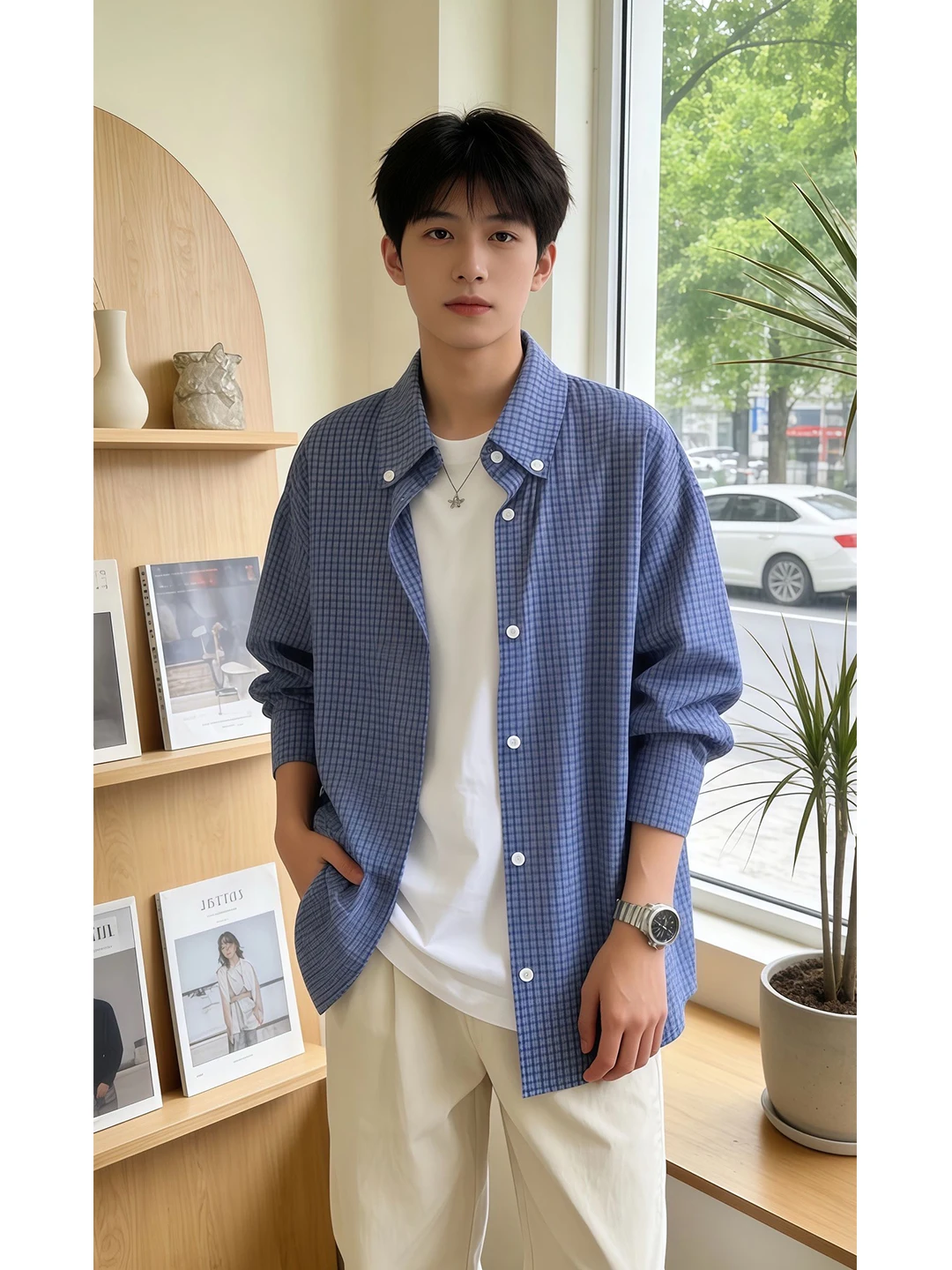 Blue Plaid Long Sve irt Men's Spring Youthful Feel Cleanfit Casual Outerwear Loose Fit Spring Season 2026
Blue Plaid Long Sve irt Men's Spring Youthful Feel Cleanfit Casual Outerwear Loose Fit Spring Season 2026