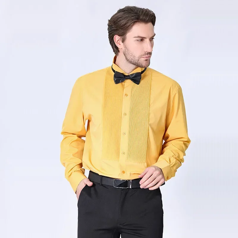 Men's French Dress Shirt Fashion Pleated Decoration Solid Color Tuxedo Shirts Blue Black Red Purple Yellow Tops
Men's French Dress Shirt Fashion Pleated Decoration Solid Color Tuxedo Shirts Blue Black Red Purple Yellow Tops
