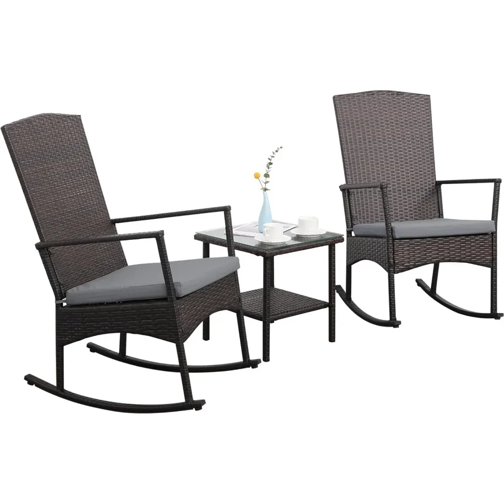 Outdoor Rocking Chair 3 Piece Porch Chairs PE Wicker Patio Bistro Set Brown Rattan Furniture Sets with Coffee Table,
Outdoor Rocking Chair 3 Piece Porch Chairs PE Wicker Patio Bistro Set Brown Rattan Furniture Sets with Coffee Table,