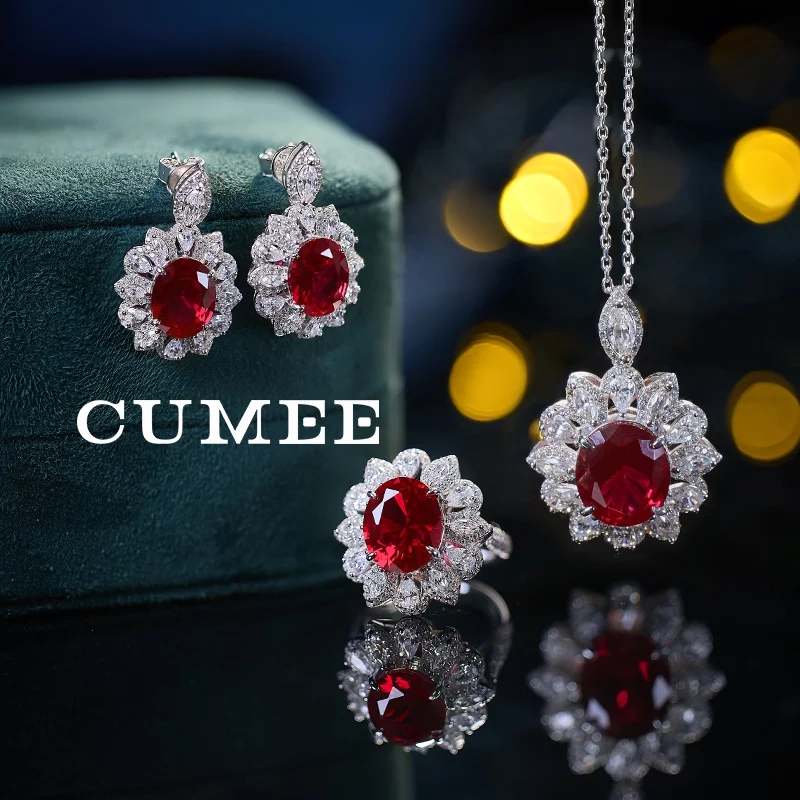 CUMEE Classic Red Gemstone Cultivation Synthetic Ruby ring Pendant Earring Set for Women Silver Plated Gold 
CUMEE Classic Red Gemstone Cultivation Synthetic Ruby ring Pendant Earring Set for Women Silver Plated Gold